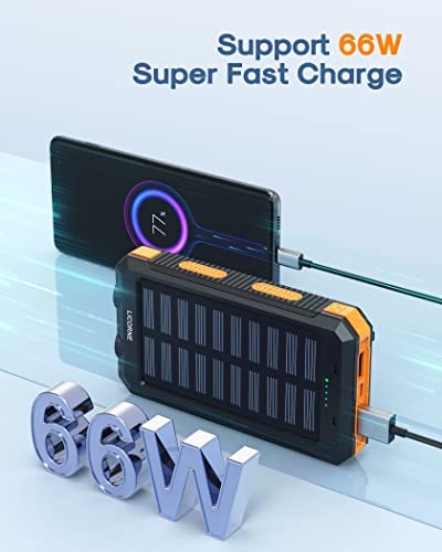 Solar Charger Power Bank Fast Charging - 30000mAh Portable Solar Phone Battery Panel Charger, QC3.0 Dual USB Port Battery Pack Charger Portable for All Cell Phones & Electronic Devices (Orange) - Image 5