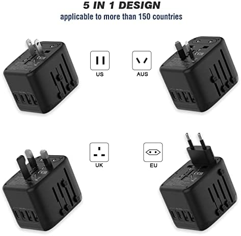 RXSQUL Universal International Power Travel Plug Adapter, 5 in 1 European Travel Plug Adapter W/ 3.5A 2xUSB-A and 2xUSB C Wall Charger and Worldwide AC Outlet for Europe USA UK AUS Asia-Black - Image 2