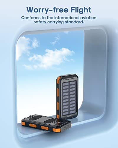 Solar Charger Power Bank Fast Charging - 30000mAh Portable Solar Phone Battery Panel Charger, QC3.0 Dual USB Port Battery Pack Charger Portable for All Cell Phones & Electronic Devices (Orange) - Image 7