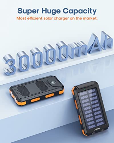 Solar Charger Power Bank Fast Charging - 30000mAh Portable Solar Phone Battery Panel Charger, QC3.0 Dual USB Port Battery Pack Charger Portable for All Cell Phones & Electronic Devices (Orange) - Image 3