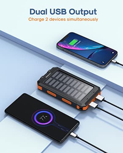 Solar Charger Power Bank Fast Charging - 30000mAh Portable Solar Phone Battery Panel Charger, QC3.0 Dual USB Port Battery Pack Charger Portable for All Cell Phones & Electronic Devices (Orange) - Image 4
