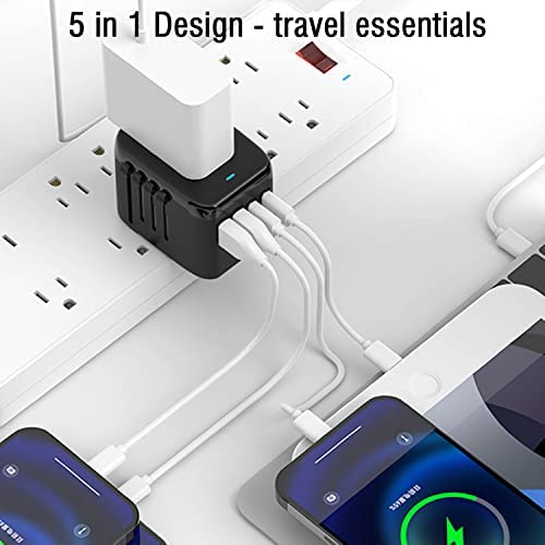 RXSQUL Universal International Power Travel Plug Adapter, 5 in 1 European Travel Plug Adapter W/ 3.5A 2xUSB-A and 2xUSB C Wall Charger and Worldwide AC Outlet for Europe USA UK AUS Asia-Black - Image 7