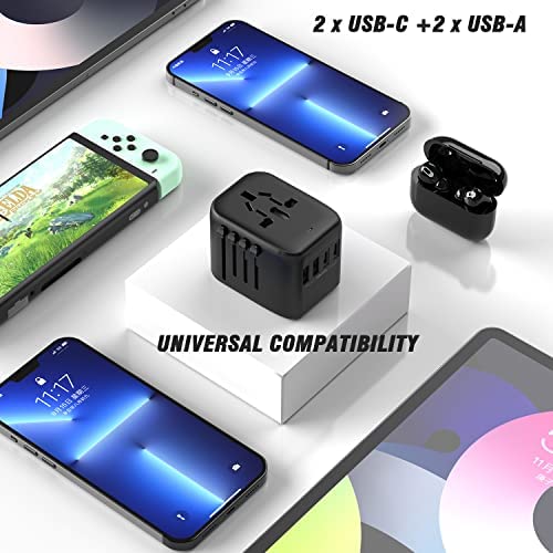 RXSQUL Universal International Power Travel Plug Adapter, 5 in 1 European Travel Plug Adapter W/ 3.5A 2xUSB-A and 2xUSB C Wall Charger and Worldwide AC Outlet for Europe USA UK AUS Asia-Black - Image 4