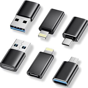 6 Pack [USB C to USB]&[USB C to Lightning]&[USB to USB C] USB C to USB Adapter Female SuperSpeed Data Transfer & Fast Charging Converter for iPhone,Samsung,iPad,Laptop,PC-Black