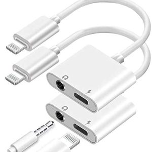 Headphone Adapter, 2 Pack 2 in 1 Lightning to 3.5mm Aux Audio and Charge Jack Adapter Splitter Dongle for iPhone 14 13 12 11 Pro Max XS XR X 8 7 6 iPad, Support iOS 16