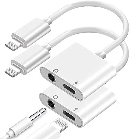 Headphone Adapter, 2 Pack 2 in 1 Lightning to 3.5mm Aux Audio and Charge Jack Adapter Splitter Dongle for iPhone 14 13 12 11 Pro Max XS XR X 8 7 6 iPad, Support iOS 16