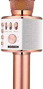 BONAOK Wireless Bluetooth Karaoke Microphone, 3-in-1 Portable Handheld Mic Speaker for All Smartphones,Gifts for Girls Kids Adults All Age Q37(Rose Gold)