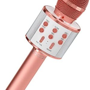 GIFTMIC Kids Microphone for Singing, Wireless Bluetooth Karaoke Microphone for Adults, Portable Handheld Karaoke Machine, Toys for Boys and Girls Gift for Birthday Party (Rose Gold)