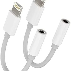 Headphone Adapter, 2 Pack [Apple MFi Certified] Lightning to 3.5mm Headphone/Earphone Jack Aux Audio Adapter Converter Dongle Compatible for iPhone 14 13 12 11 XS XR X 8 7 iPad, Support All iOS