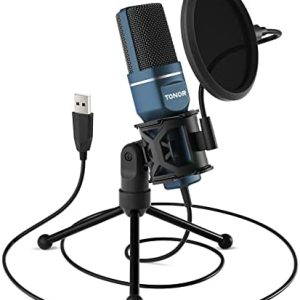 TONOR USB Microphone, Computer Cardioid Condenser PC Gaming Mic with Tripod Stand & Pop Filter for Streaming, Podcasting, Vocal Recording, Compatible with Laptop Desktop Windows Computer, TC-777